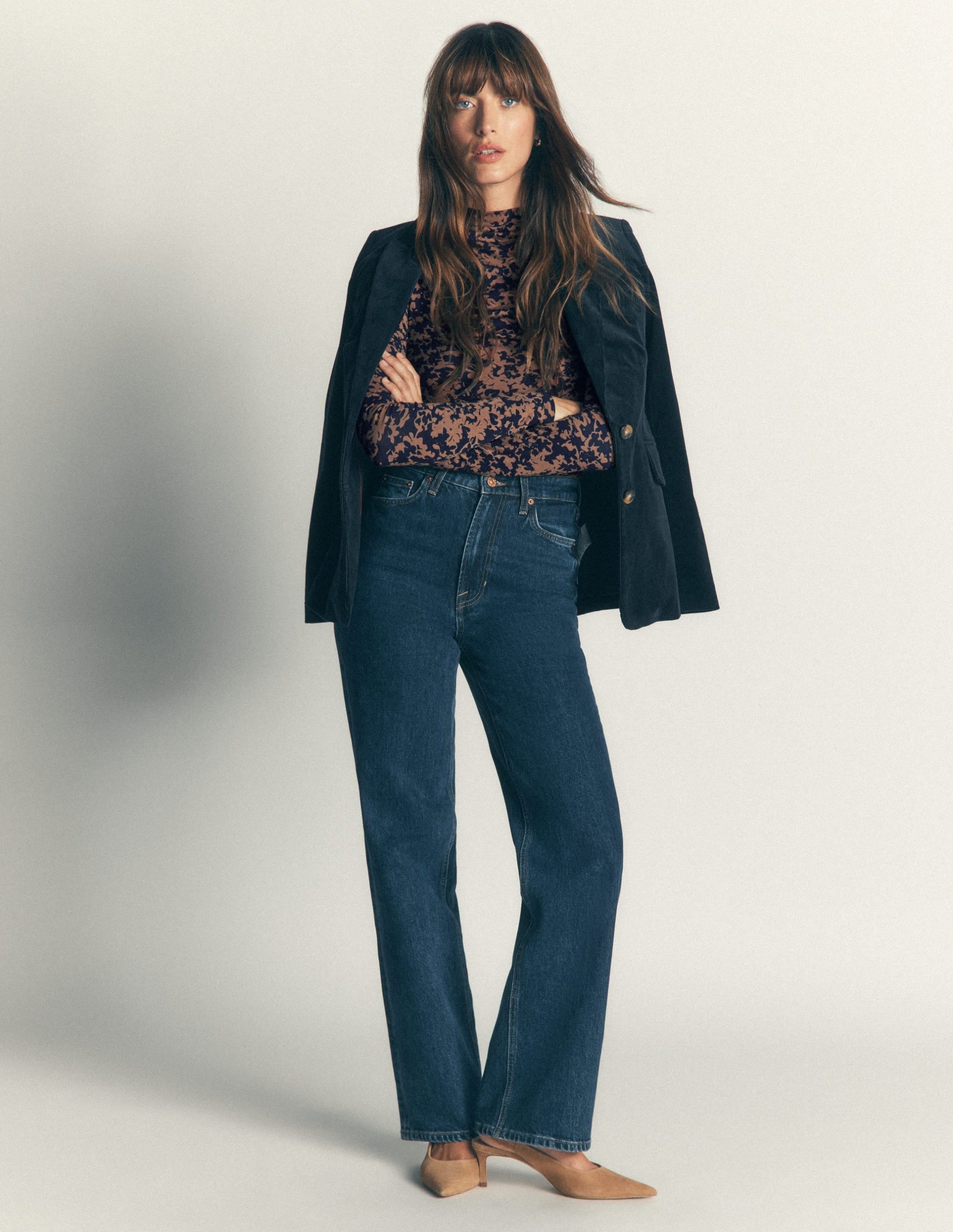 Tia Ruched High Neck Top-Cappuccino. Sprayed Leaf