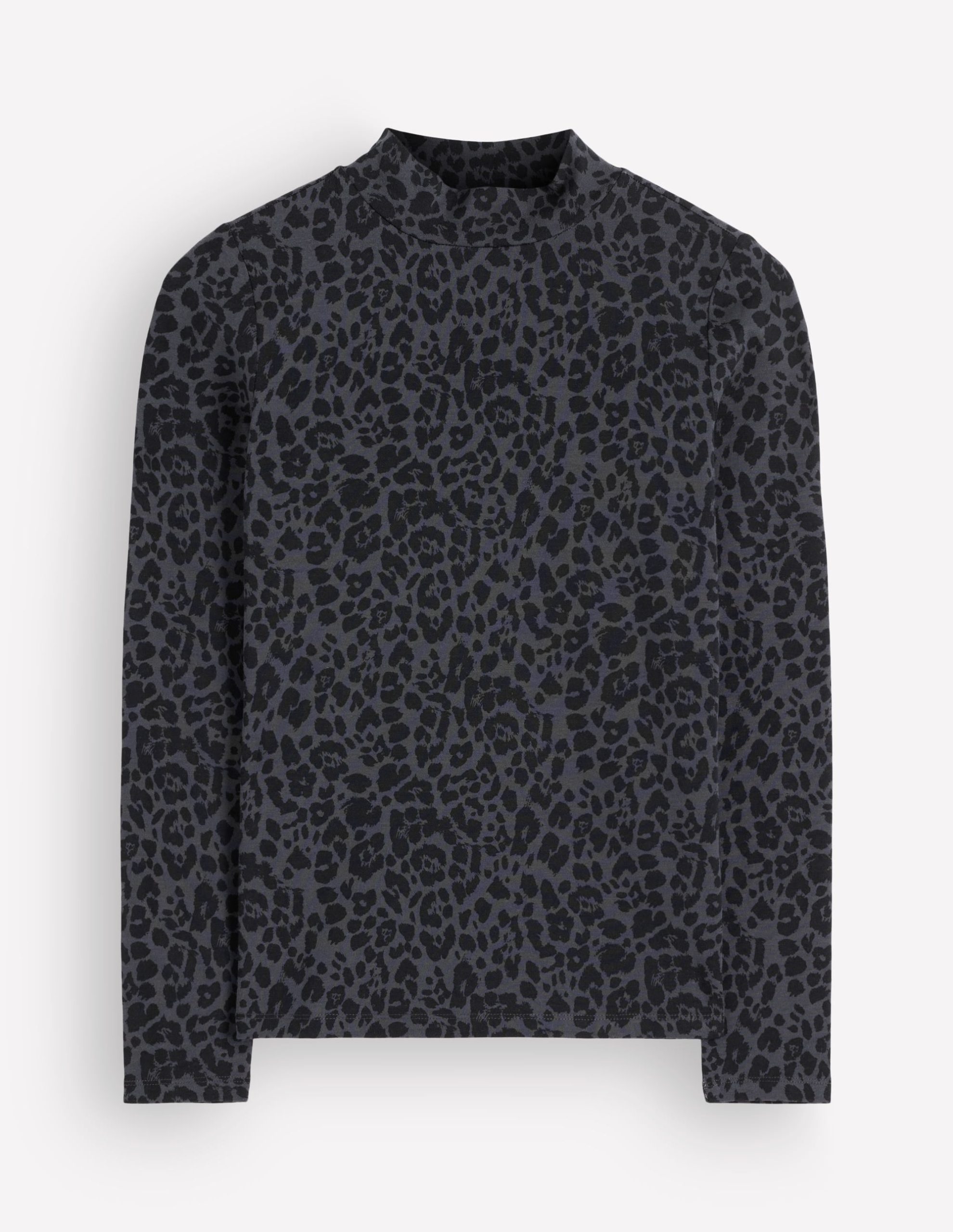 High Neck Jersey Top-Grey. Leopard Smudge - Image 5