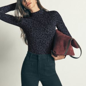 High Neck Jersey Top-Grey. Leopard Smudge