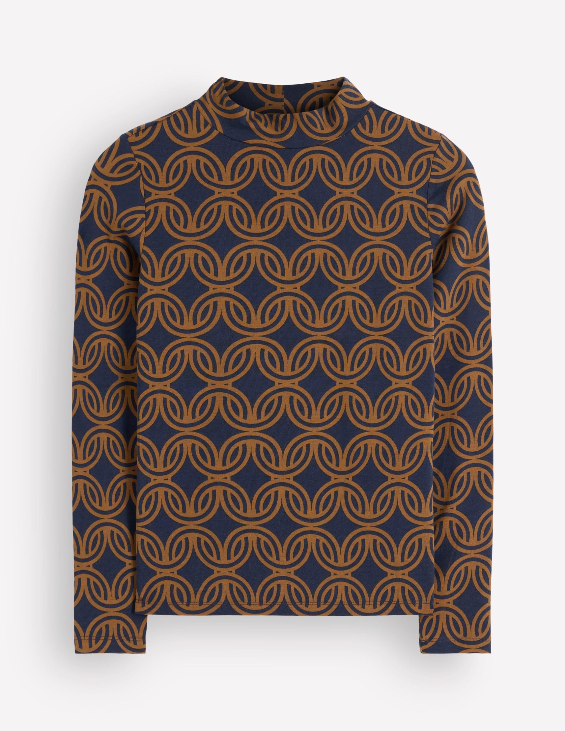 High Neck Jersey Top-French Navy. Geo Parade Mono - Image 6