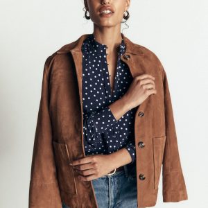 Isla Funnel Neck Button Blouse-Navy Spot