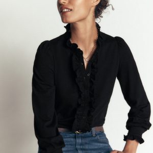 Jersey Frill Blouse-Black