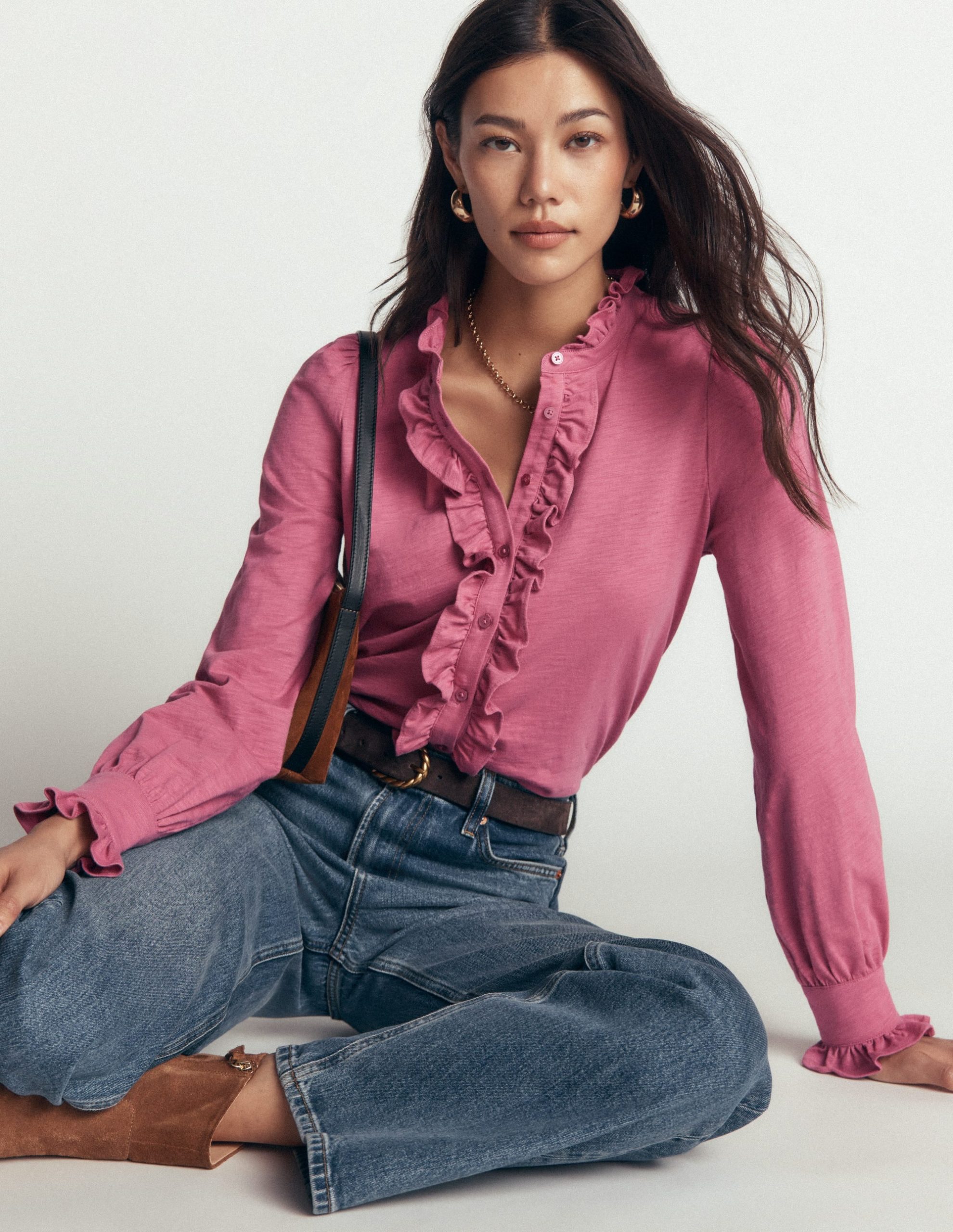 Jersey Frill Blouse-Pink Heather