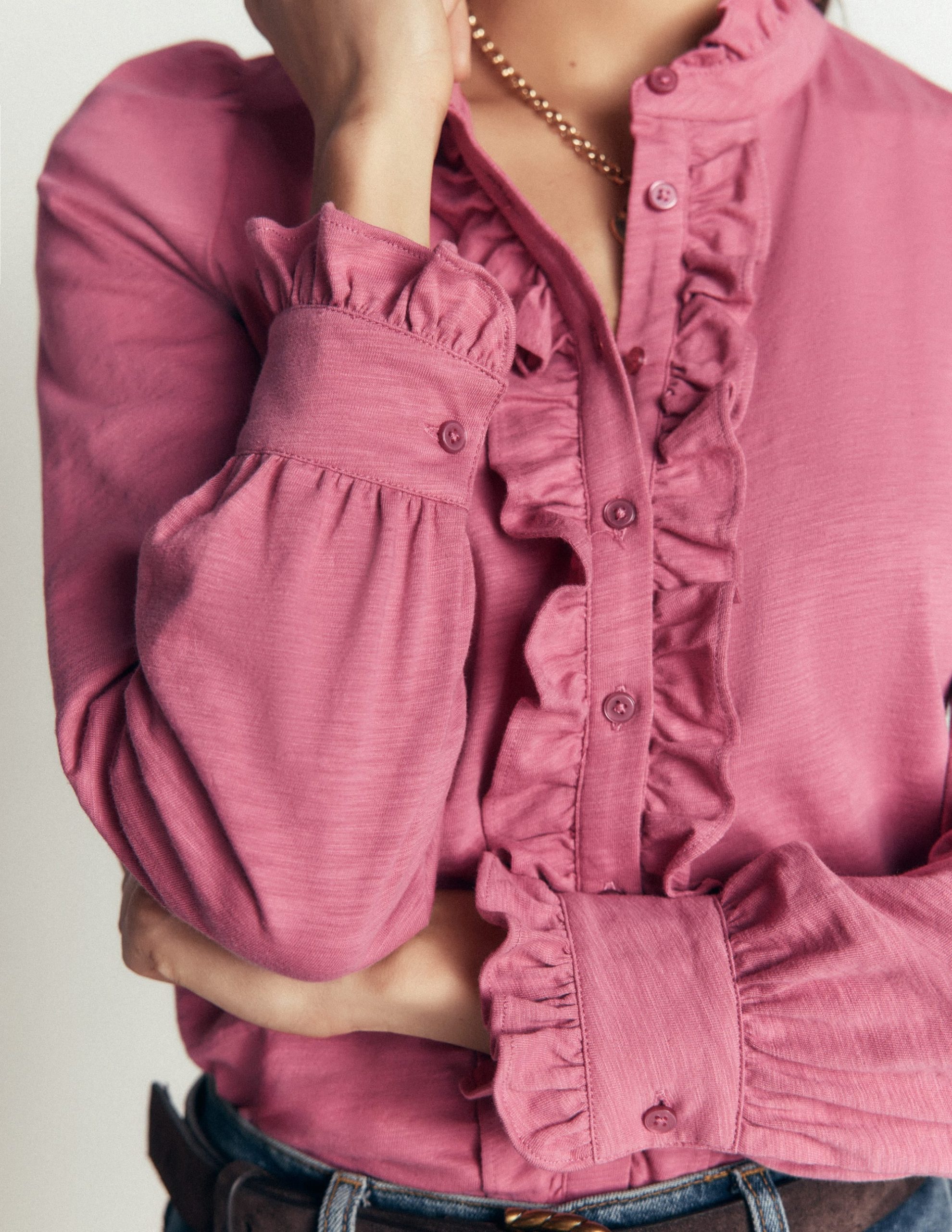 Jersey Frill Blouse-Pink Heather - Image 2