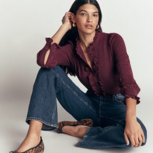 Jersey Frill Blouse-Dark Cherry