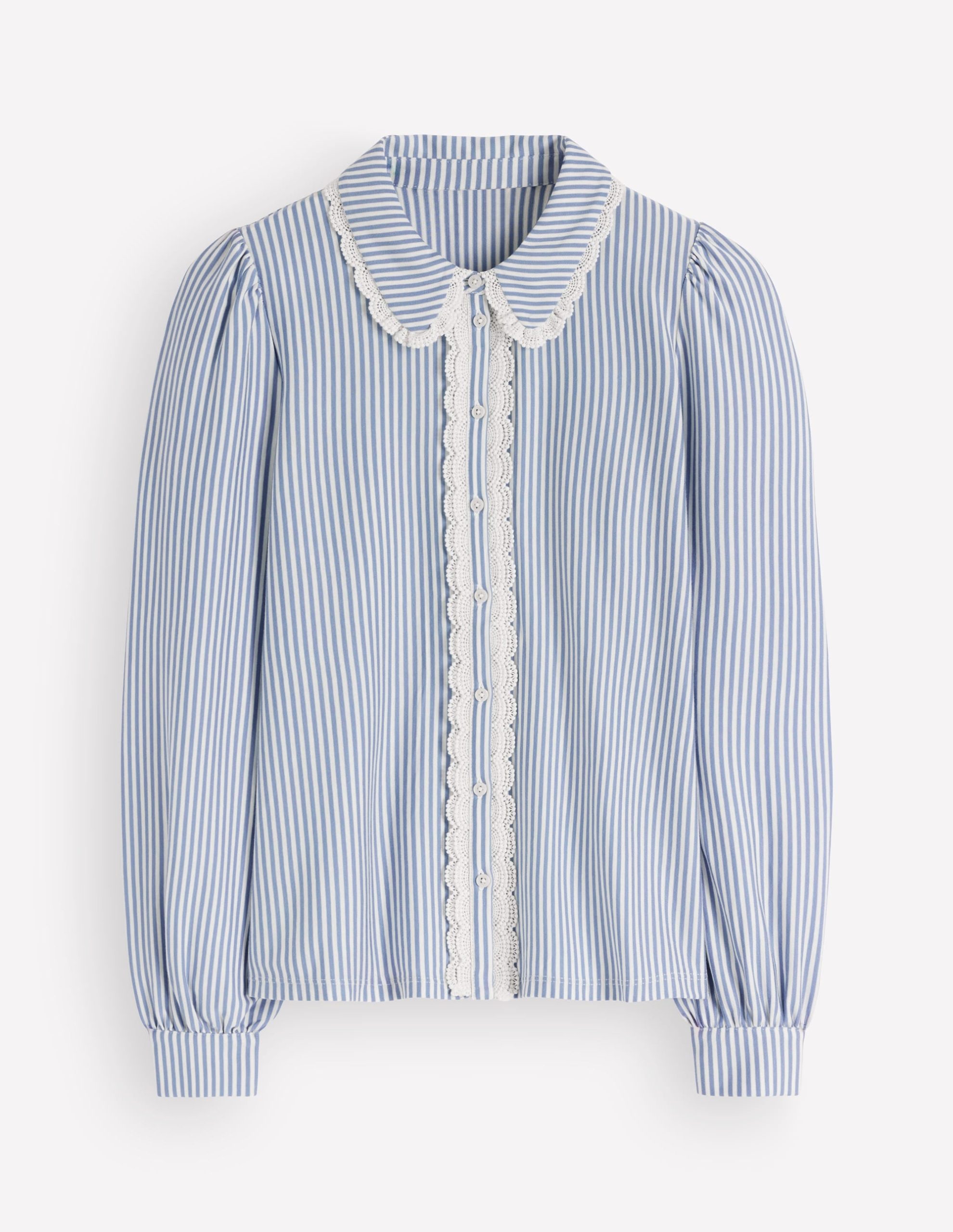 Lace Frill Blouse-Faded Denim and Ivory Stripe - Image 5