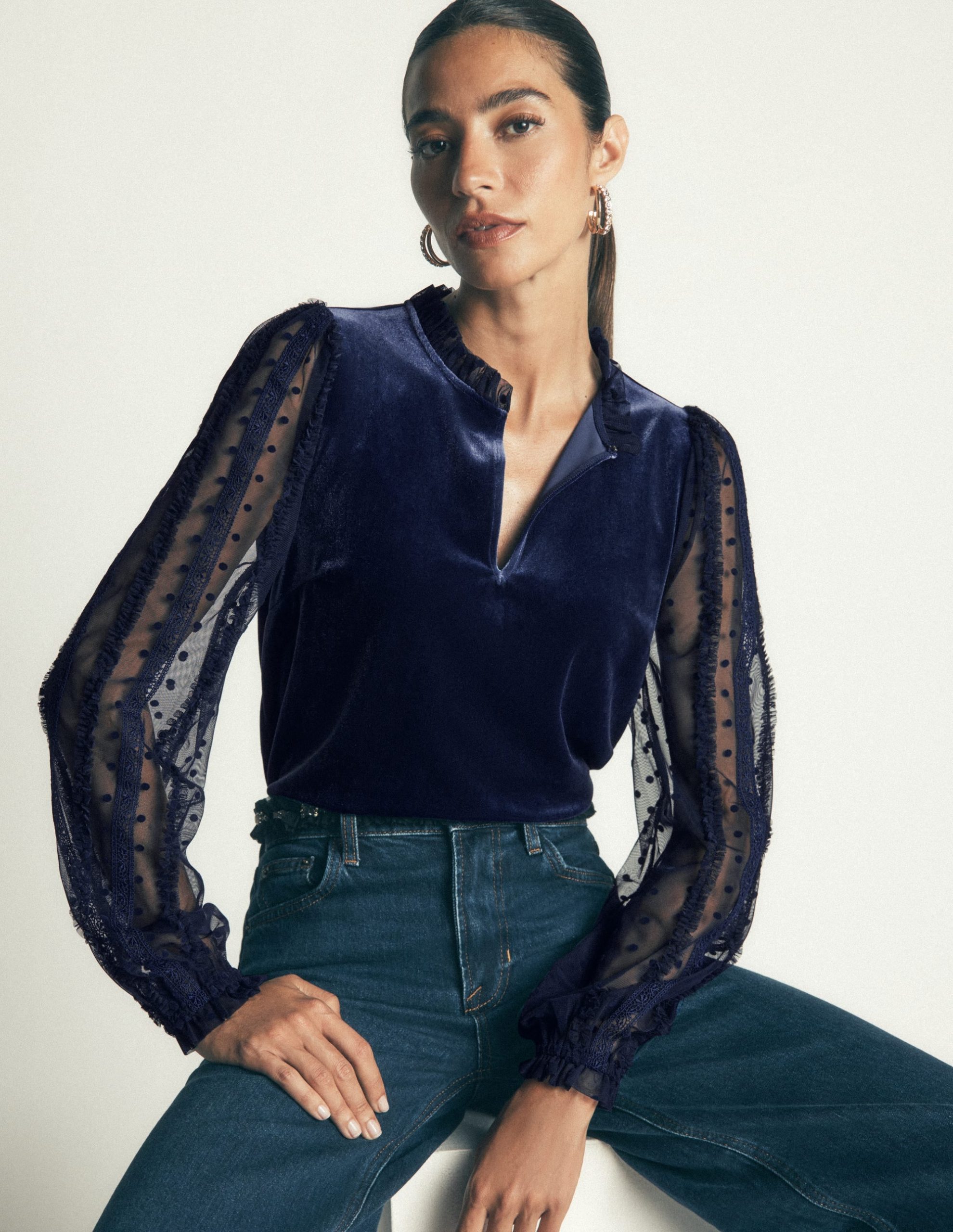 Tulle Mix Velvet Top-Zodiac Purple