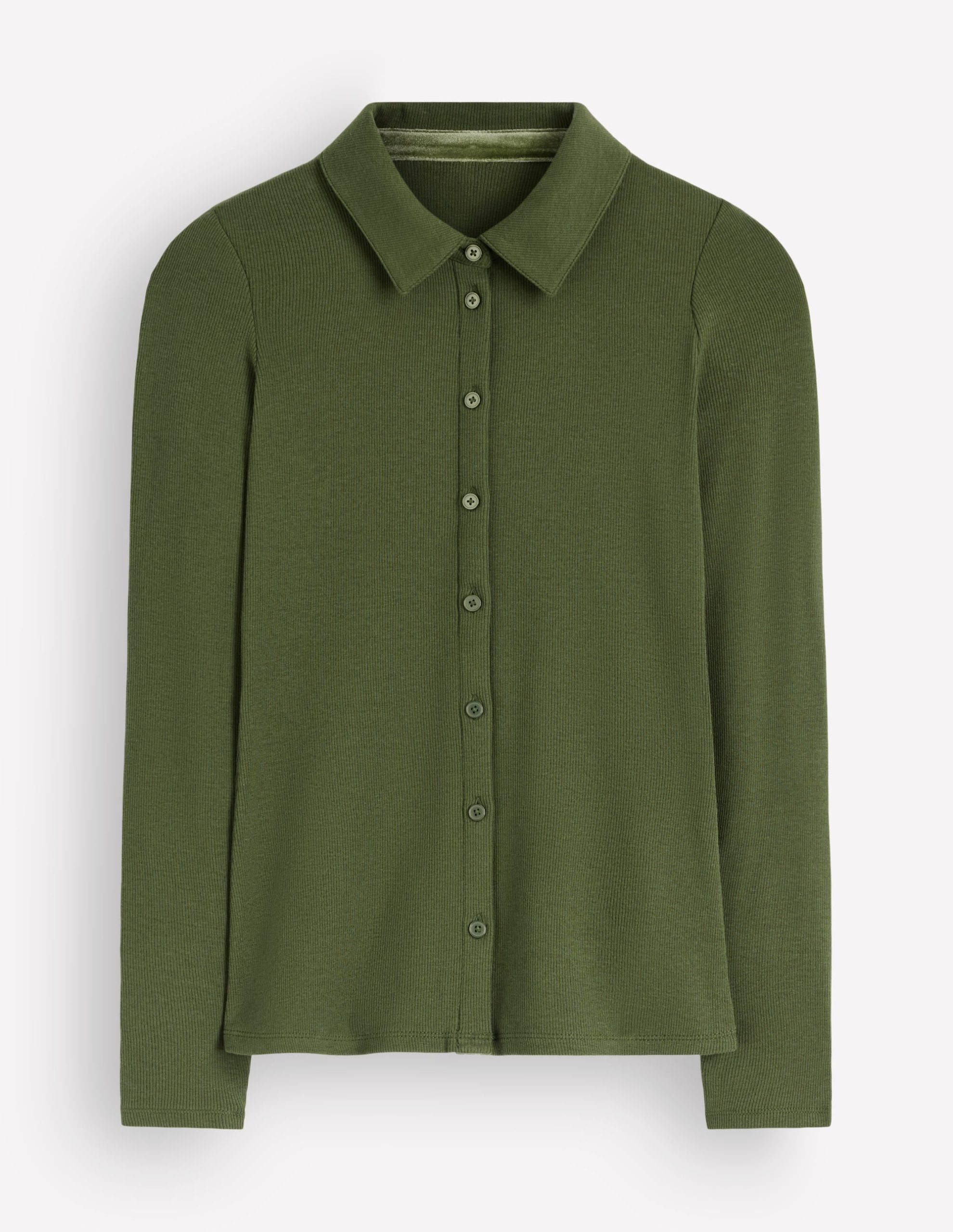Jersey Velvet Ribbed Shirt-Forest Green - Image 5