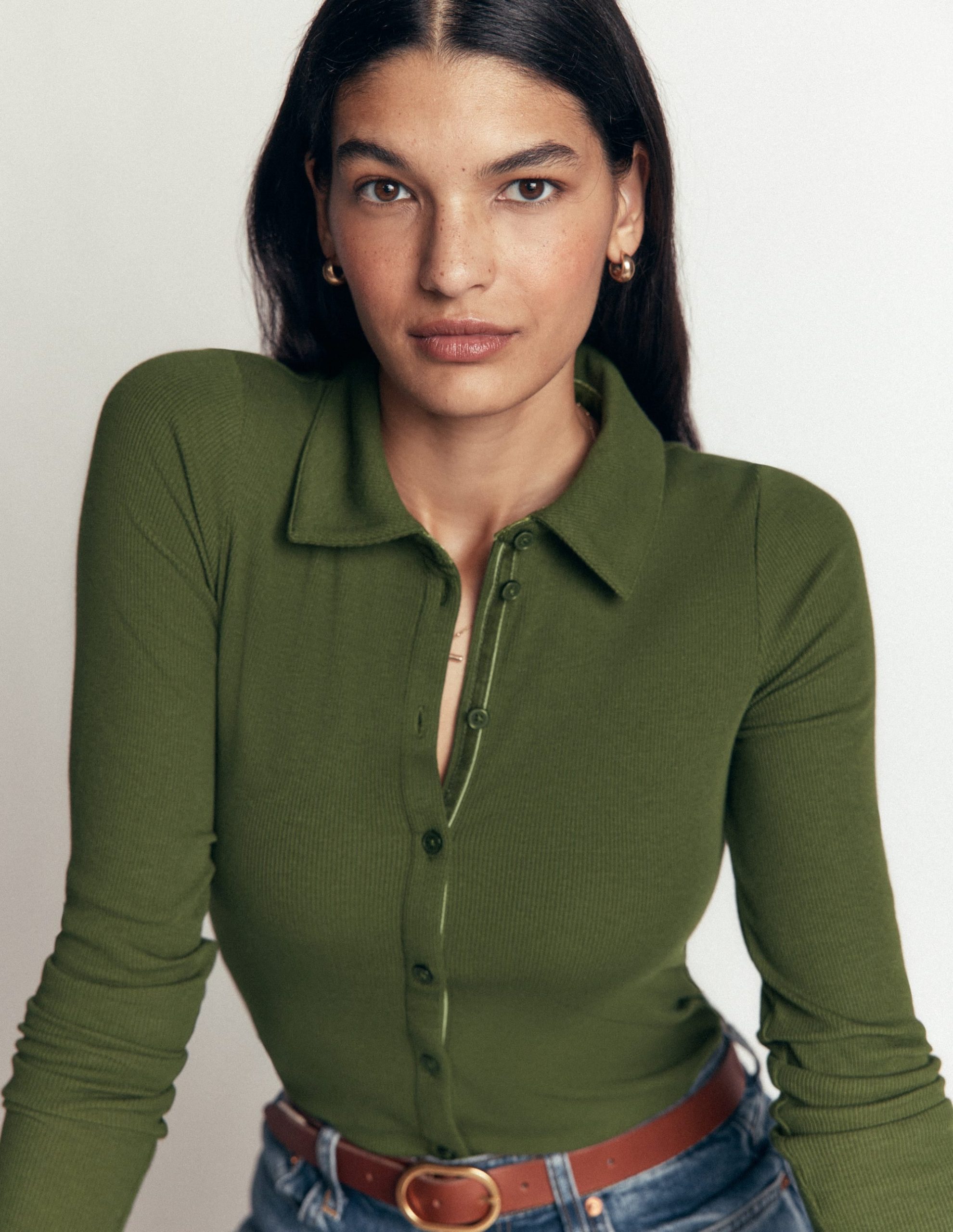Jersey Velvet Ribbed Shirt-Forest Green - Image 2
