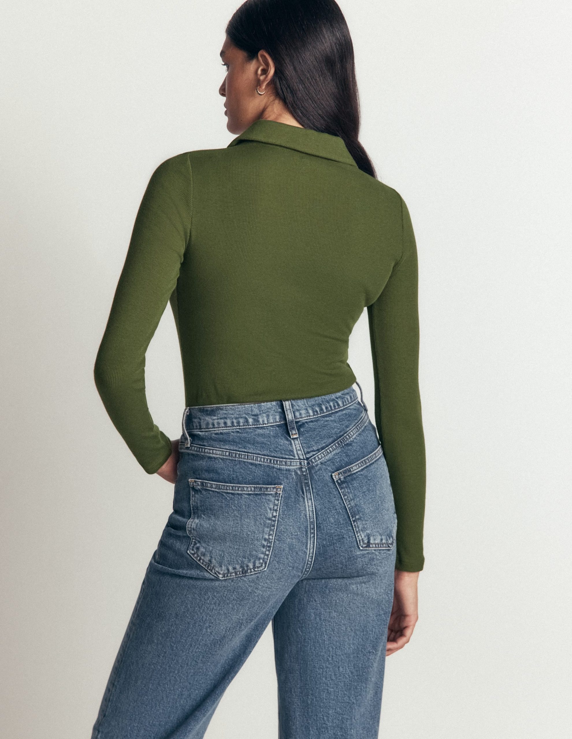 Jersey Velvet Ribbed Shirt-Forest Green - Image 3