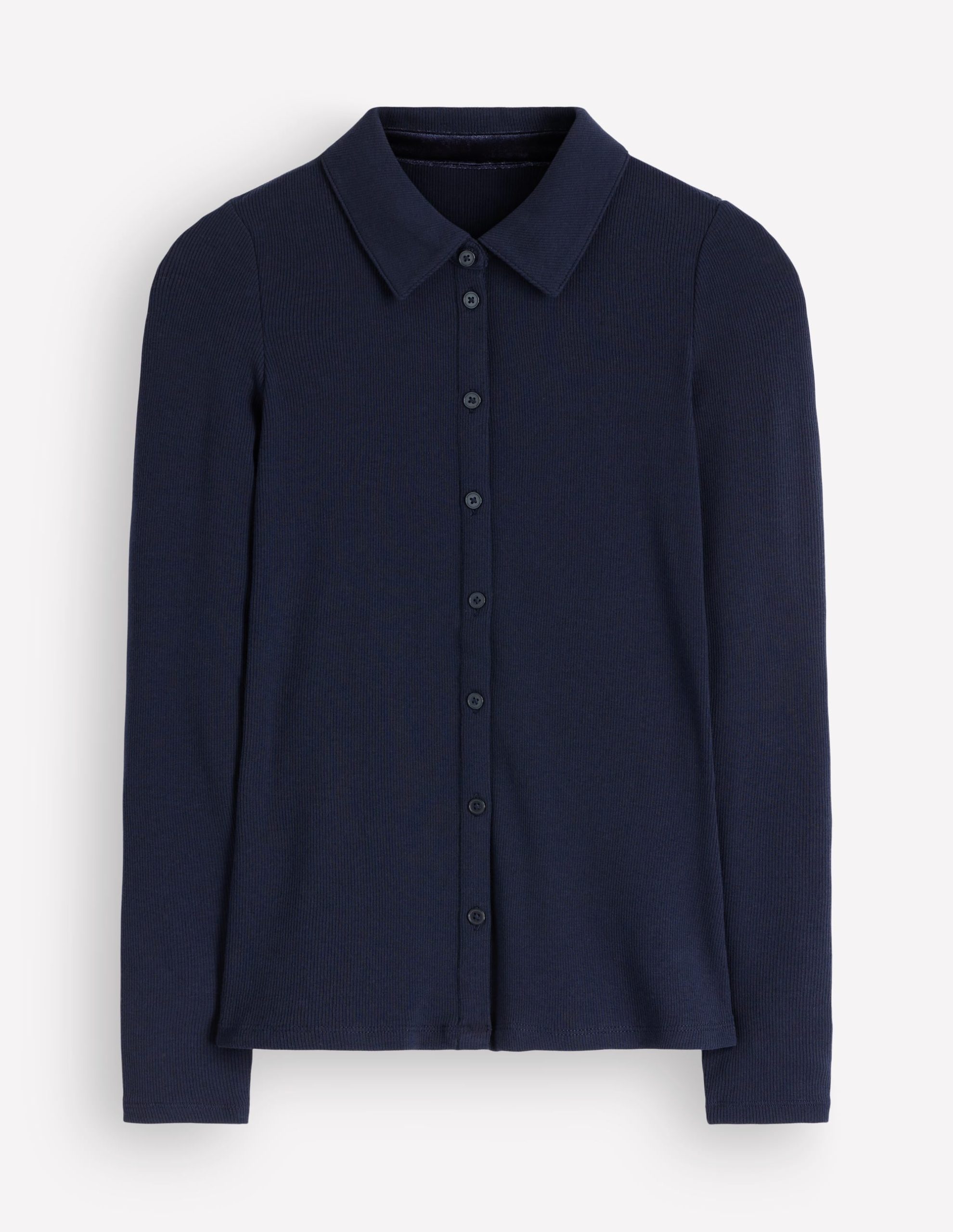 Jersey Velvet Ribbed Shirt-Navy - Image 5