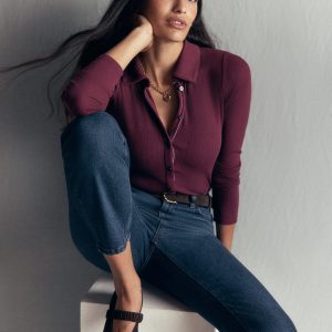 Jersey Velvet Ribbed Shirt-Dark Cherry