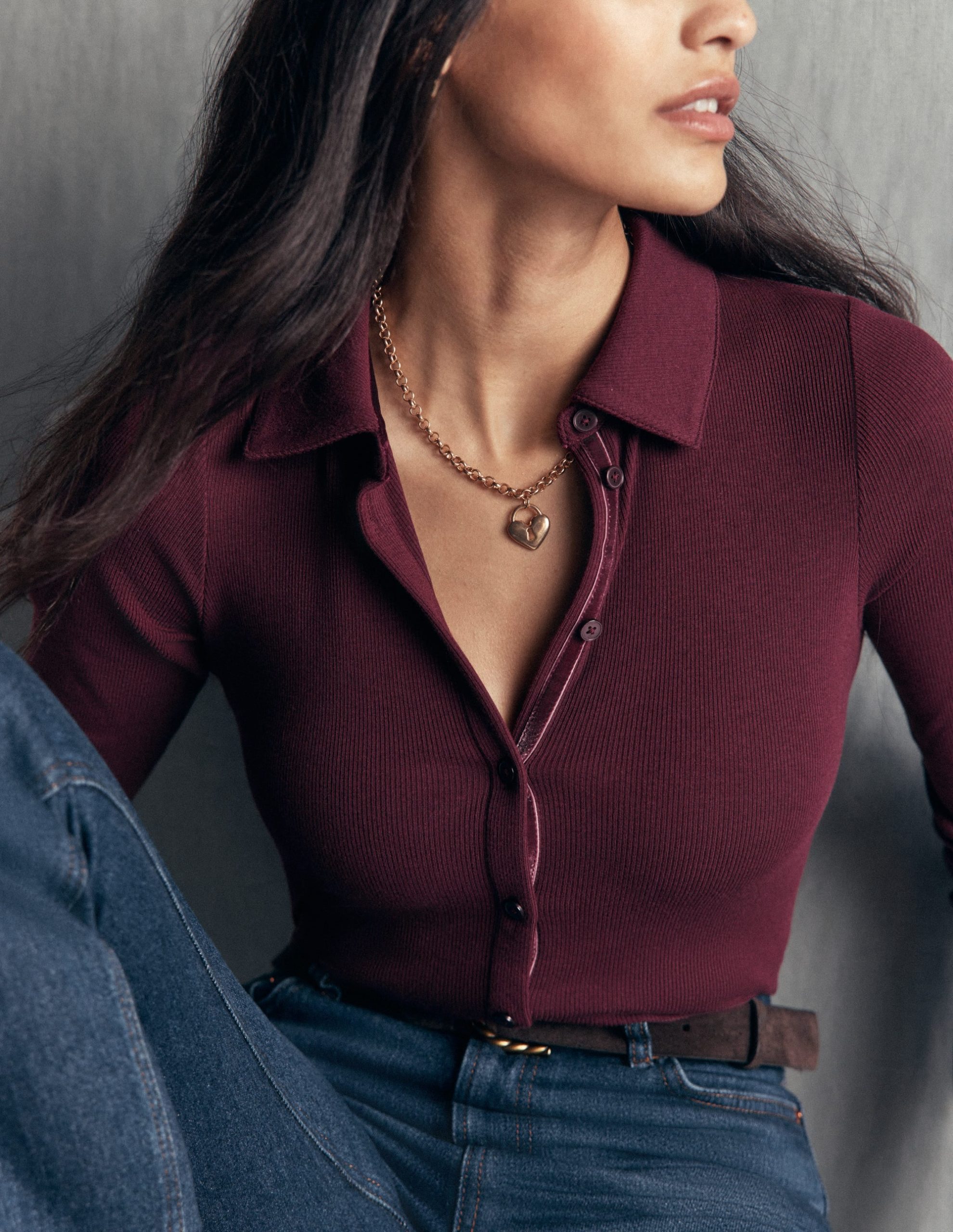 Jersey Velvet Ribbed Shirt-Dark Cherry - Image 2