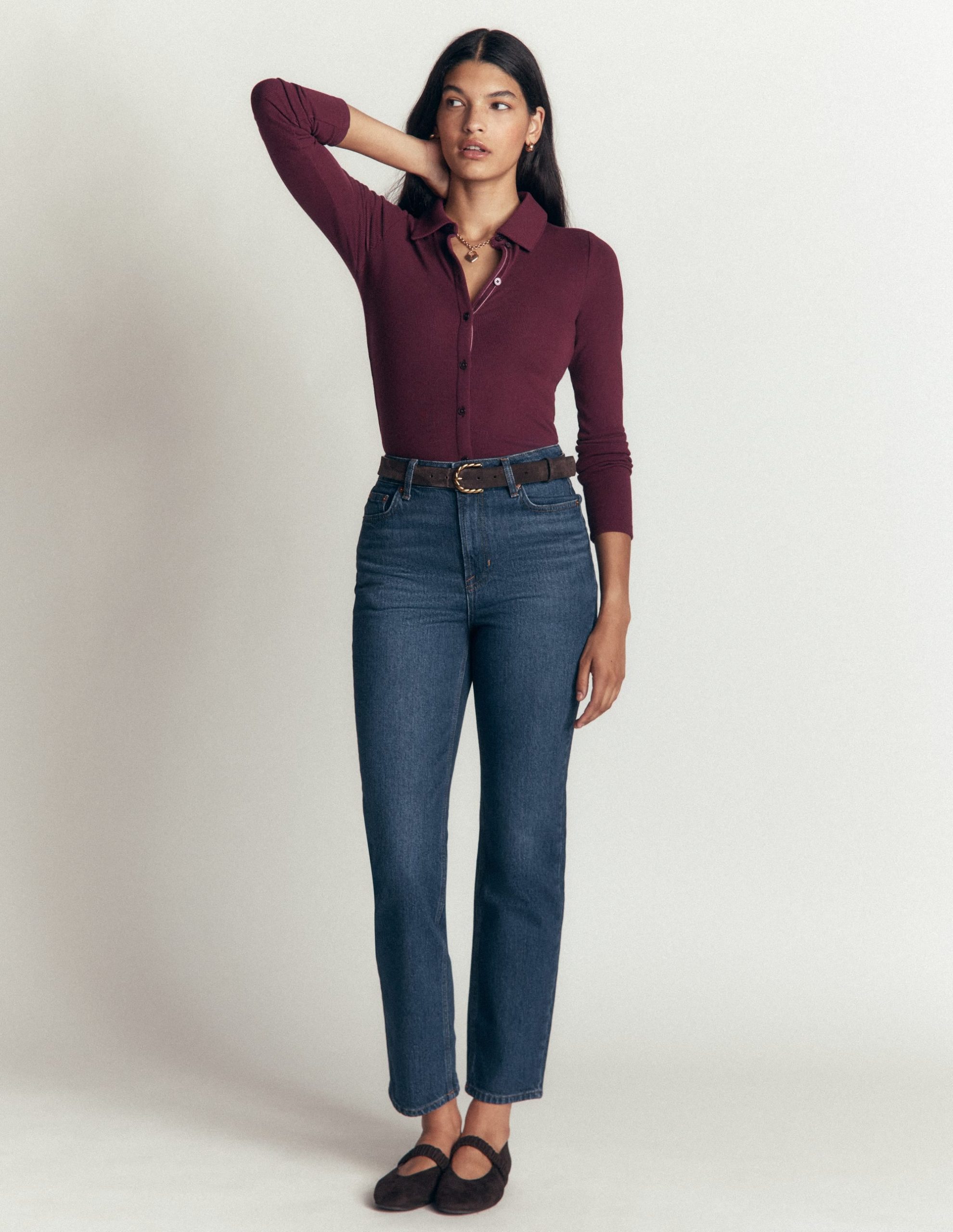 Jersey Velvet Ribbed Shirt-Dark Cherry - Image 4