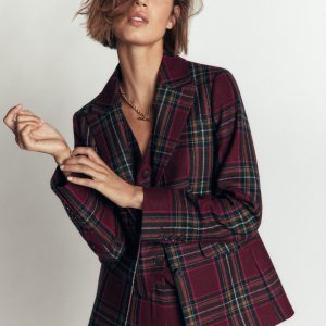 Stamford Wool Blazer-Maroon And Olive Check