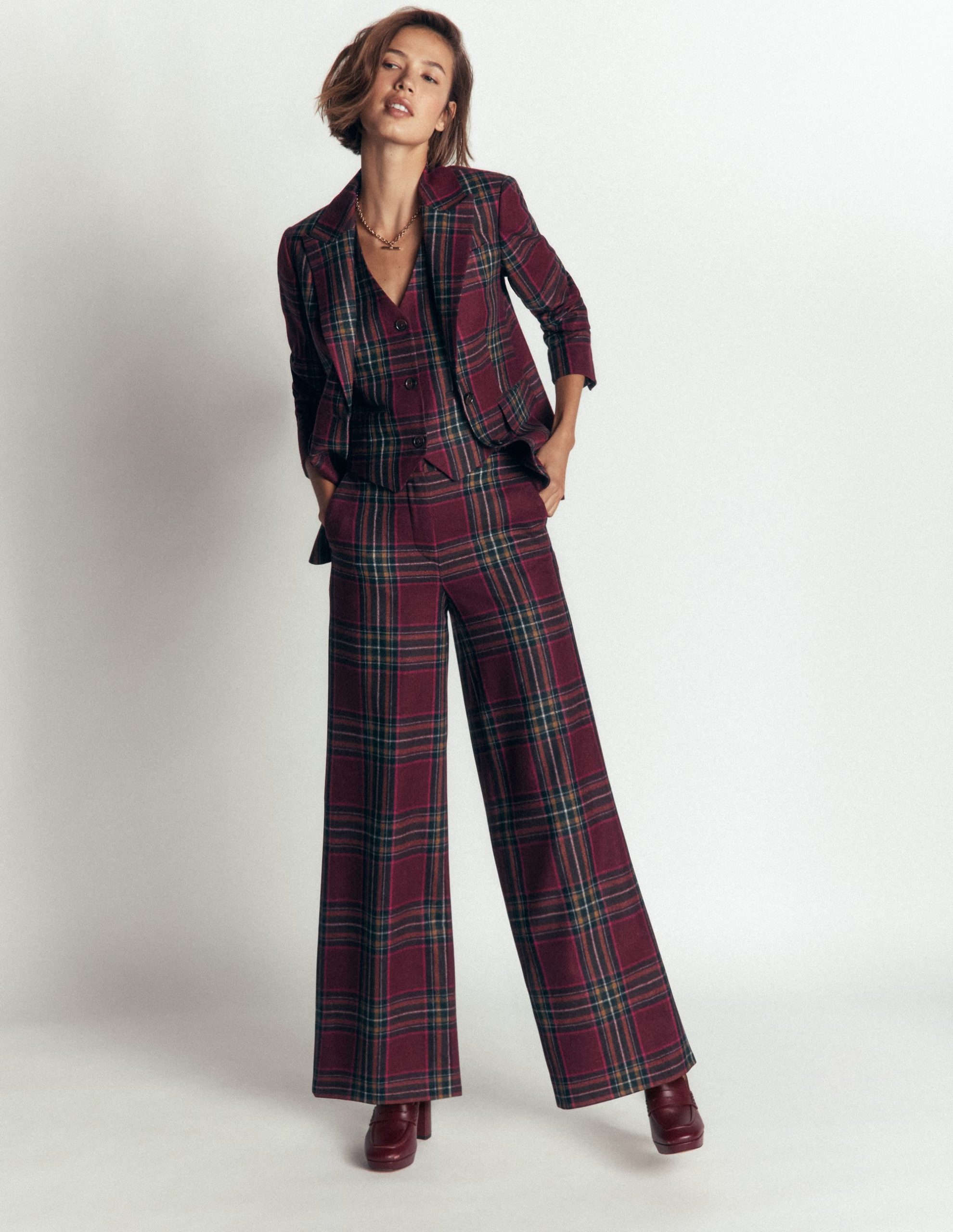 Stamford Wool Blazer-Maroon And Olive Check - Image 5