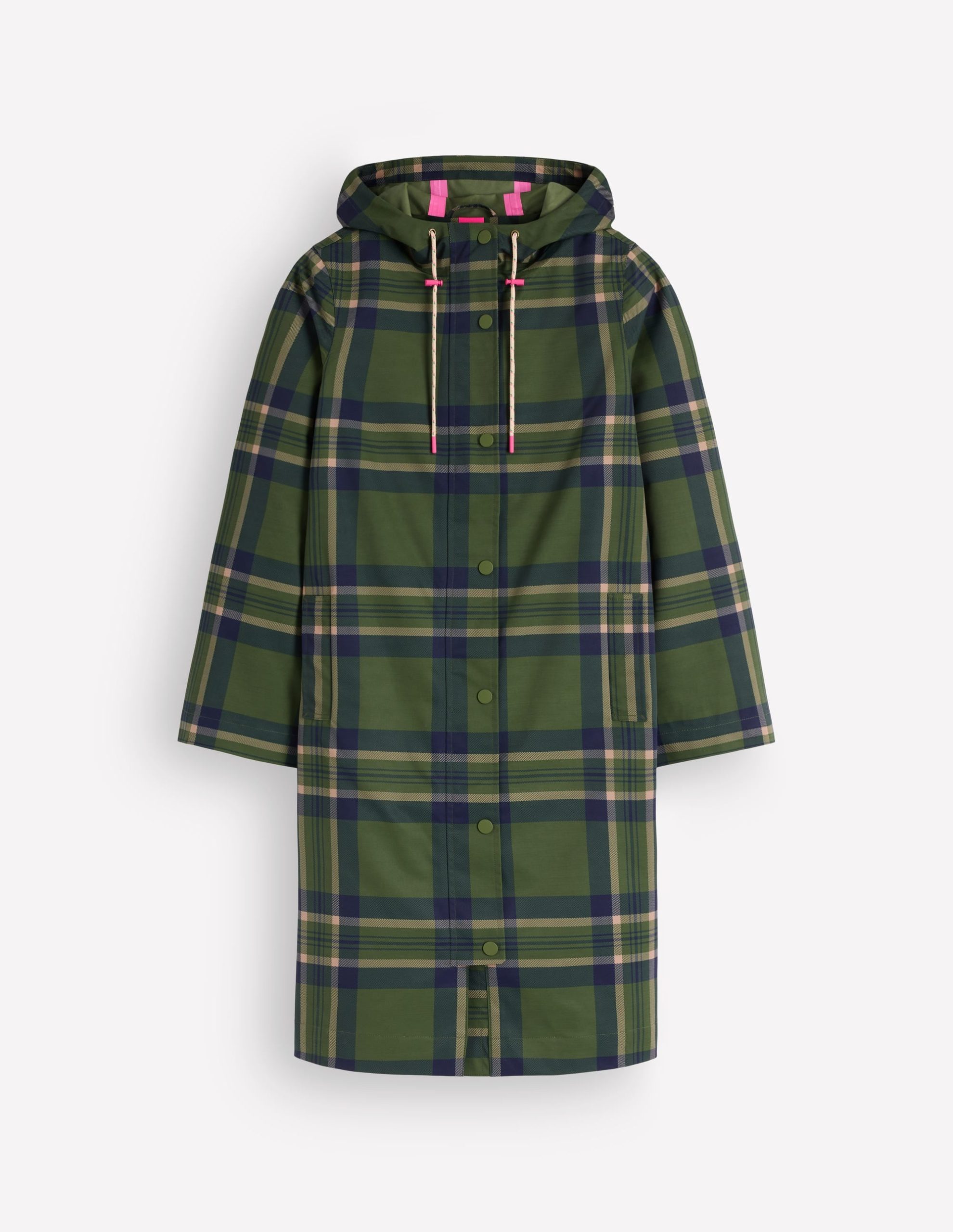 Longline Raincoat-Olive. Navy and Red Check - Image 7