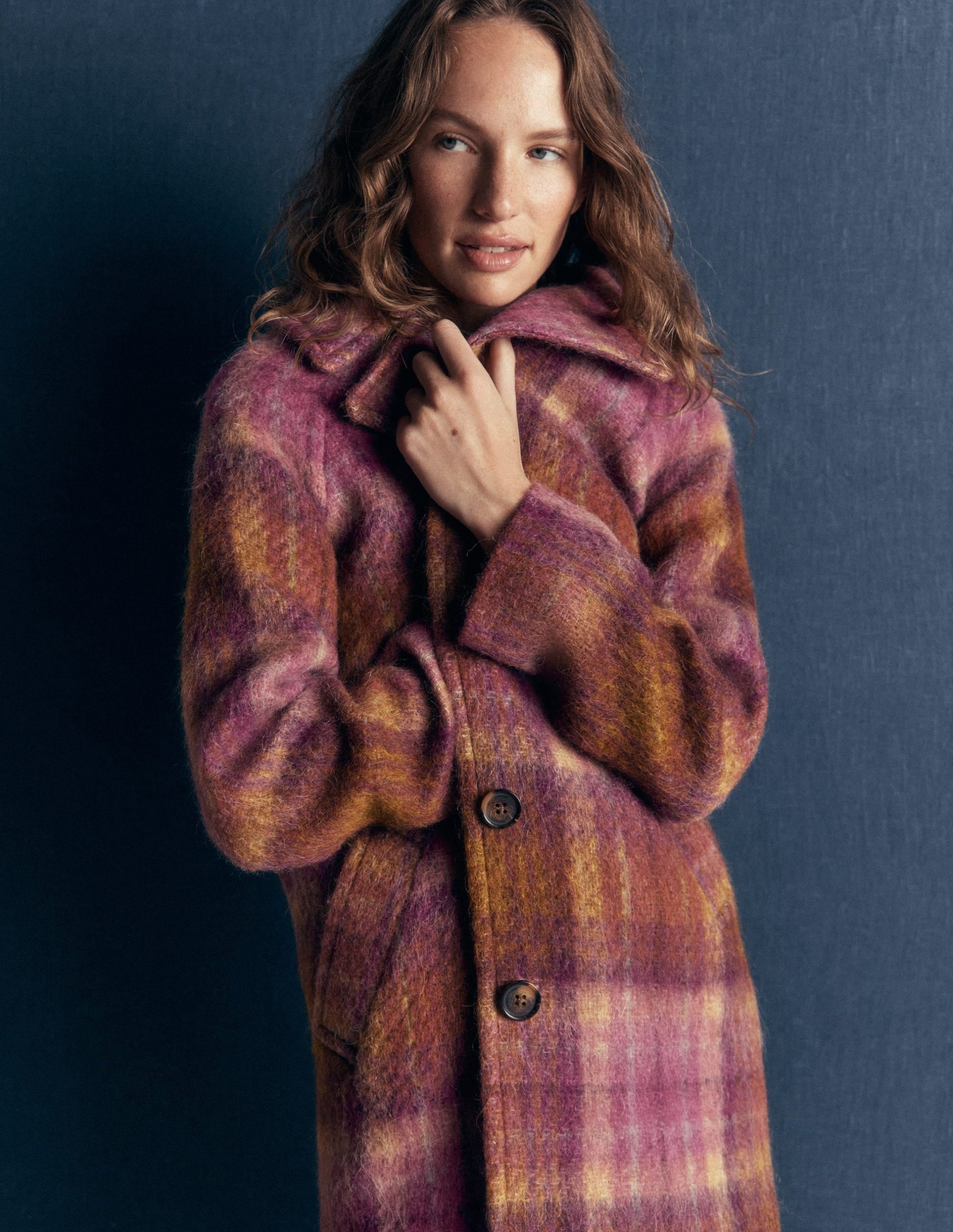 Cotswold Wool Coat-Camel. Pink Check - Image 2