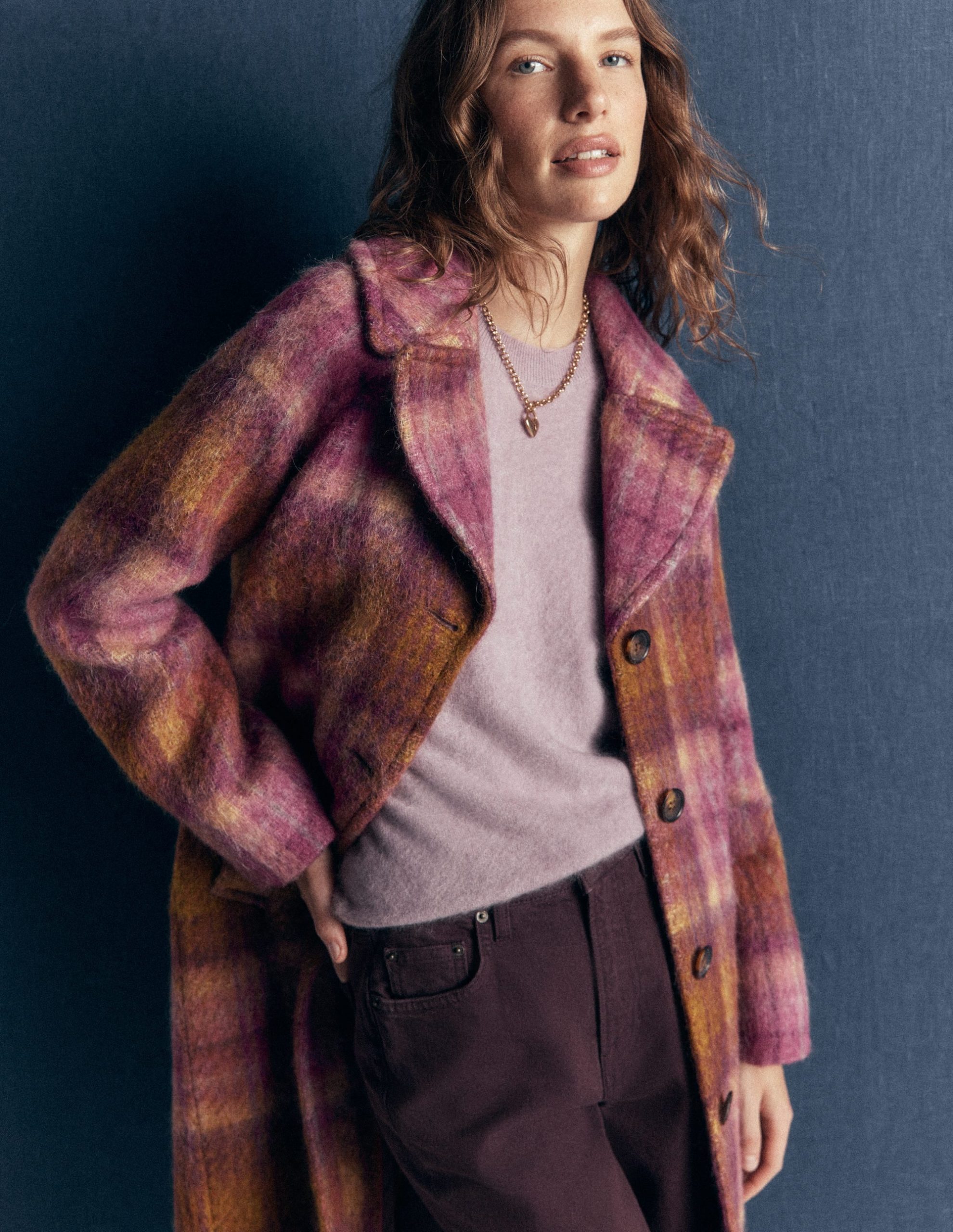 Cotswold Wool Coat-Camel. Pink Check - Image 3