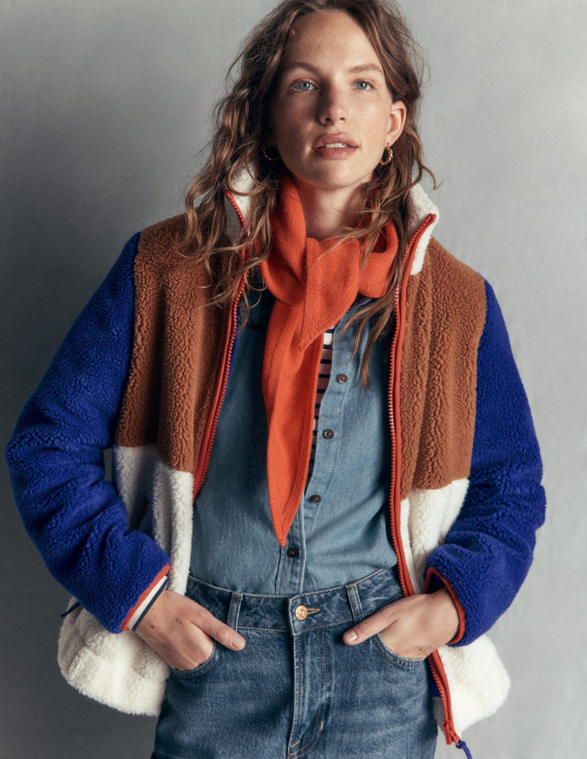 Alnwick Borg Jacket-Brown. Ivory Colour Block