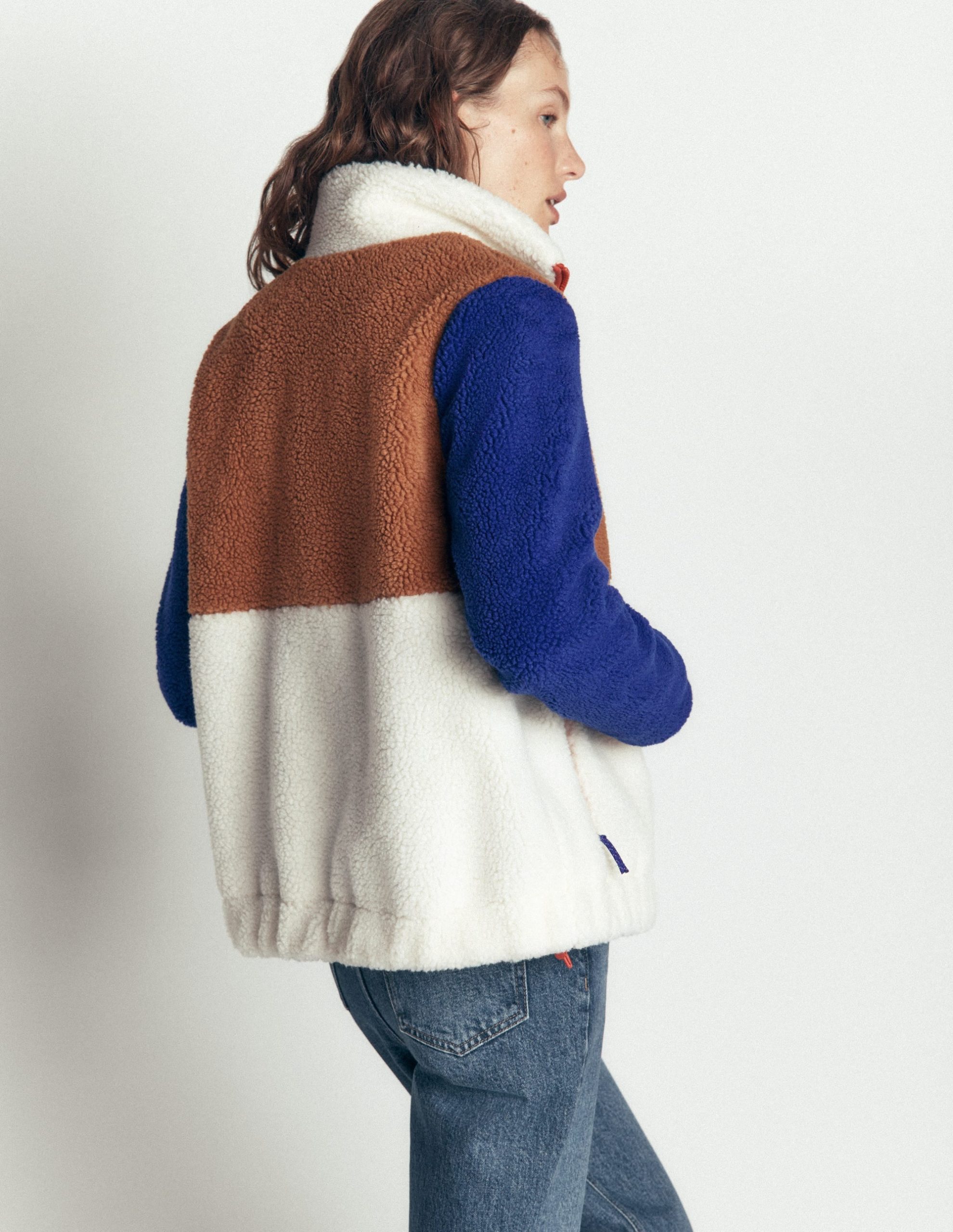 Alnwick Borg Jacket-Brown. Ivory Colour Block - Image 3