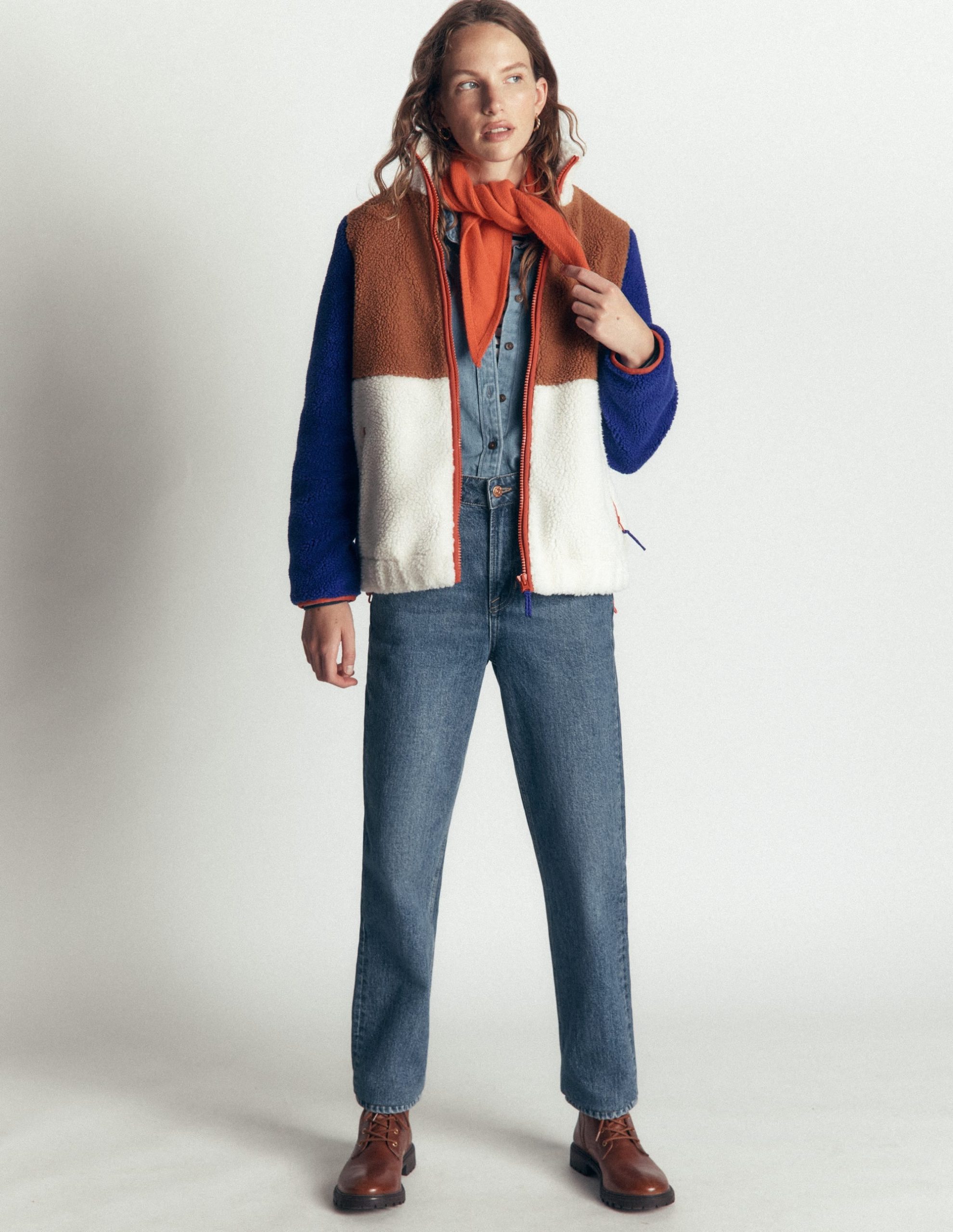 Alnwick Borg Jacket-Brown. Ivory Colour Block - Image 4