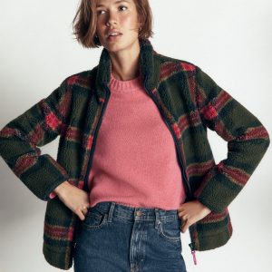 Alnwick Borg Jacket-Olive. Navy and Red Check