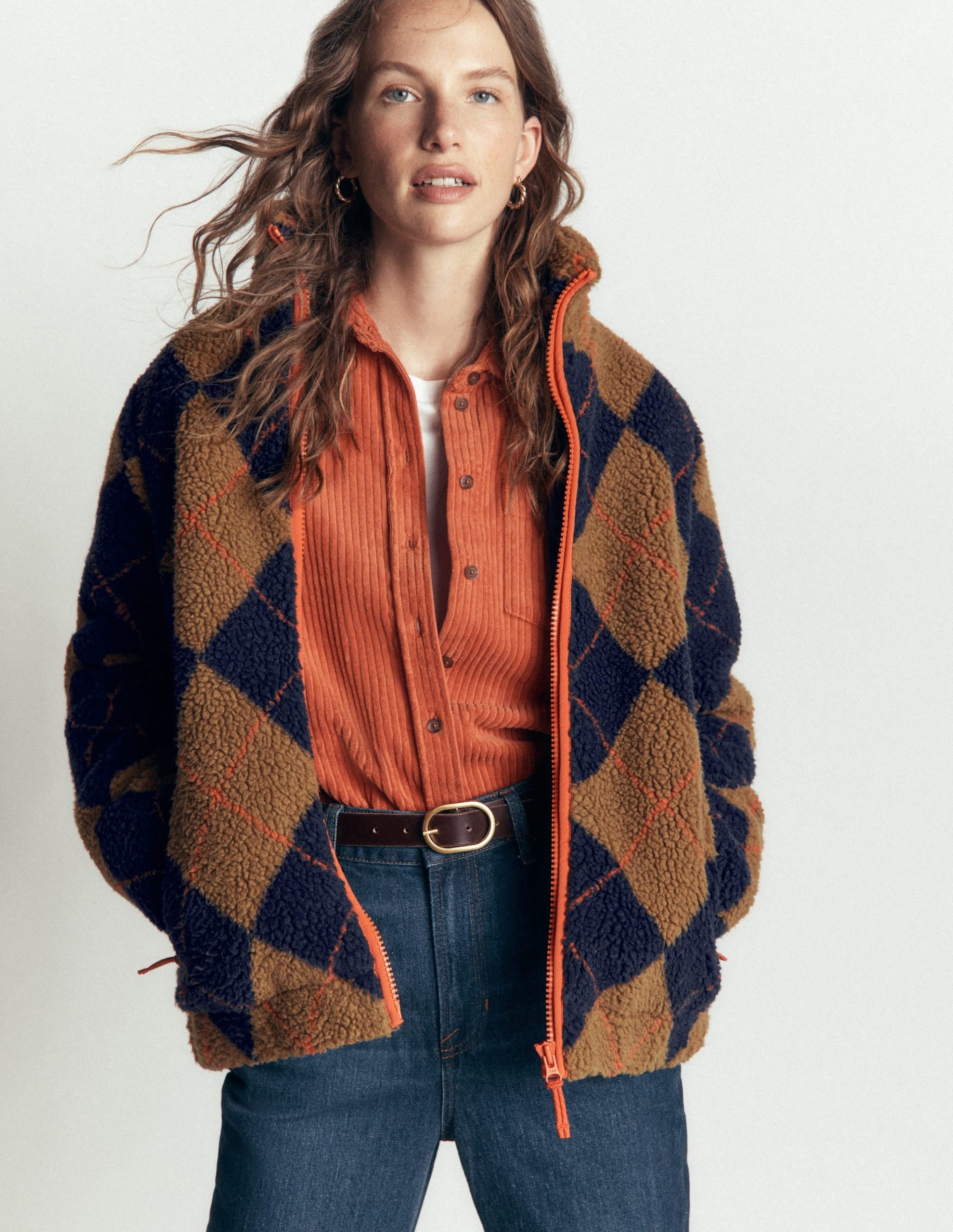 Alnwick Borg Jacket-Camel. Navy & Orange Argyle - Image 2