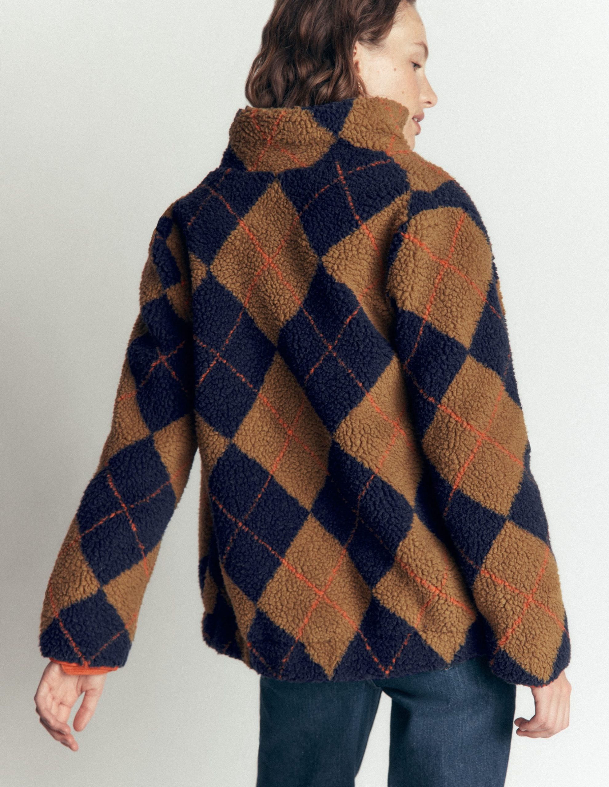 Alnwick Borg Jacket-Camel. Navy & Orange Argyle - Image 4