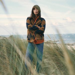 Alnwick Borg Jacket-Camel. Navy & Orange Argyle