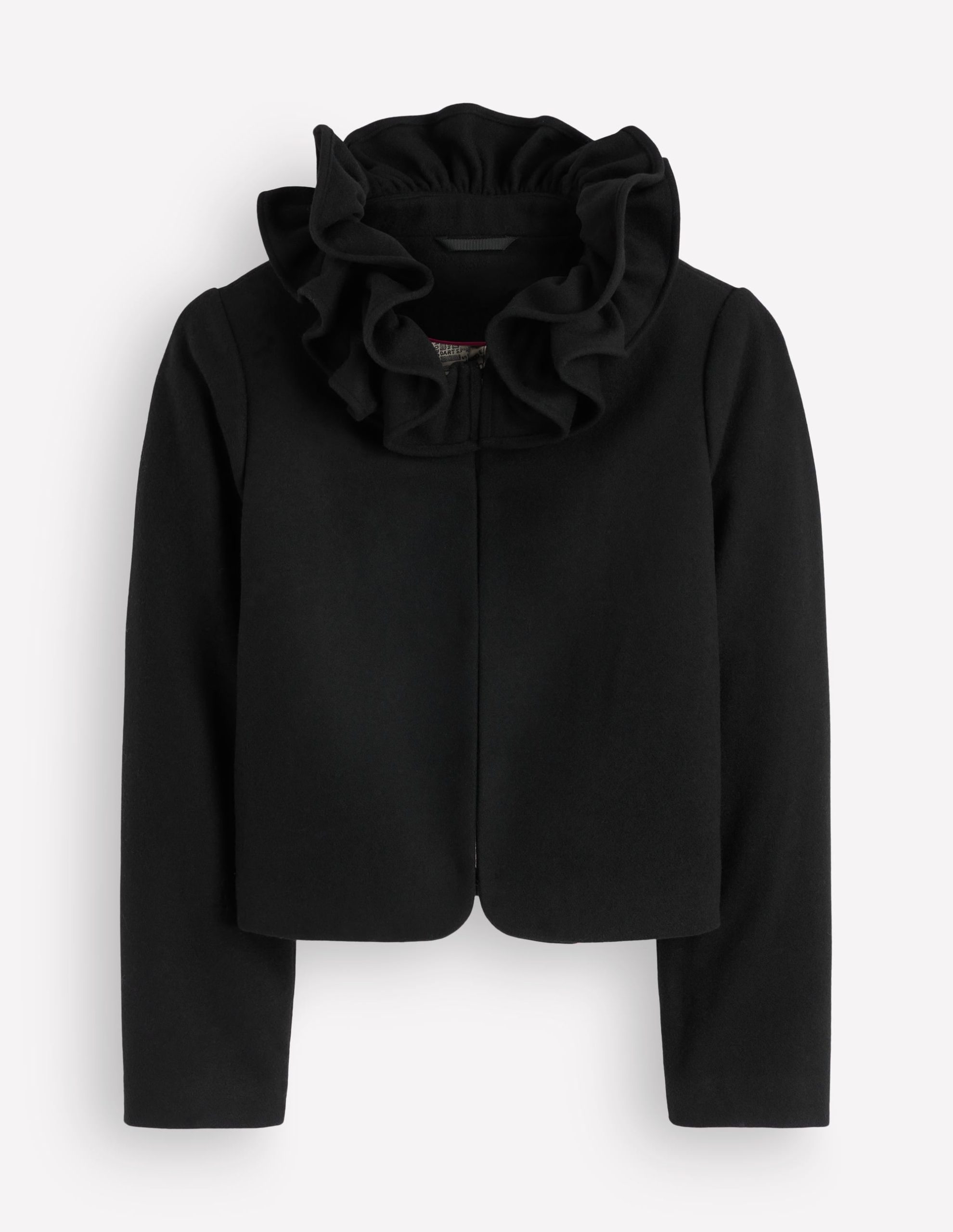 Ruffle Neck Wool Jacket-Black - Image 7