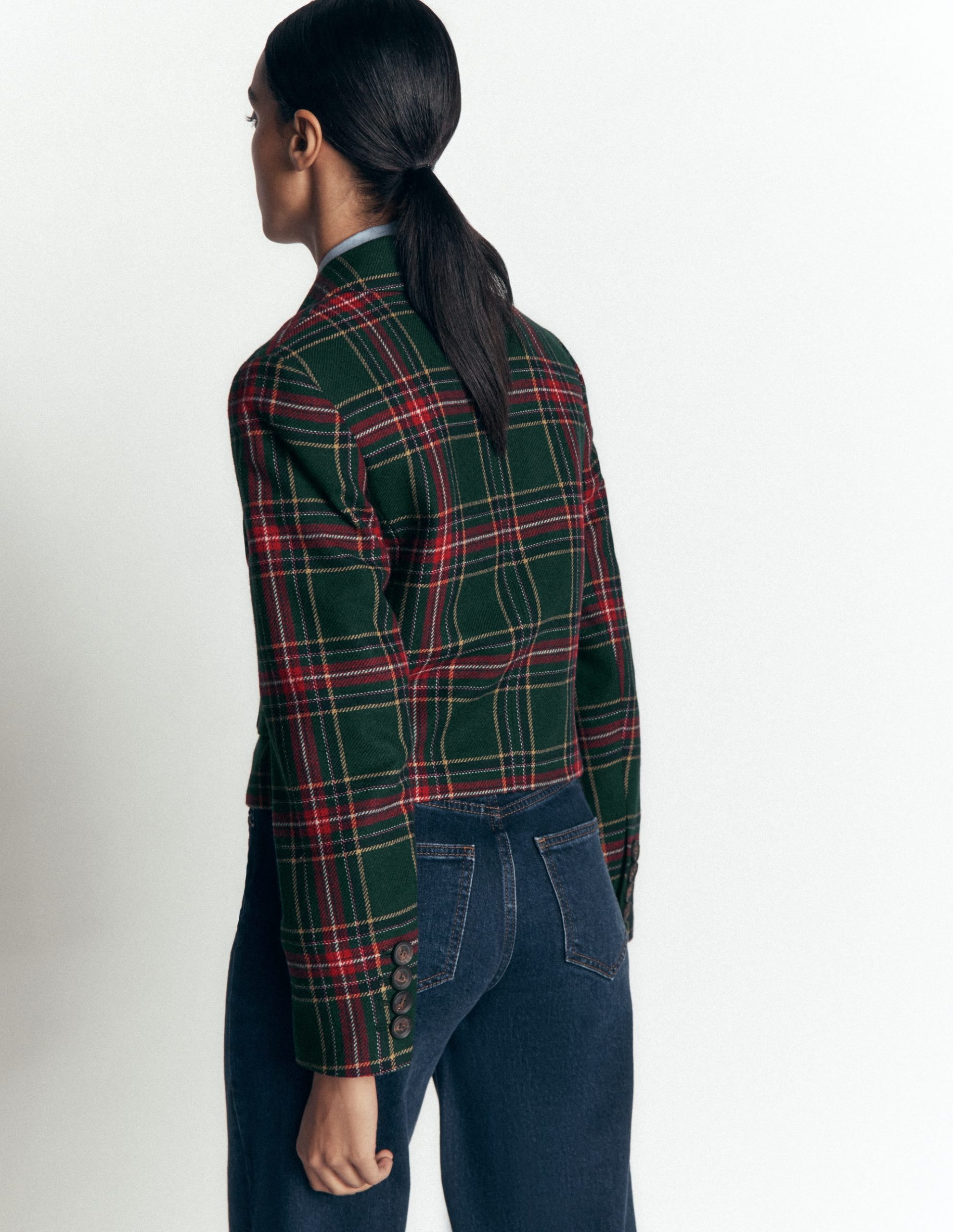 Dartmouth Wool Blend Blazer-Green. Navy and Red Check - Image 4