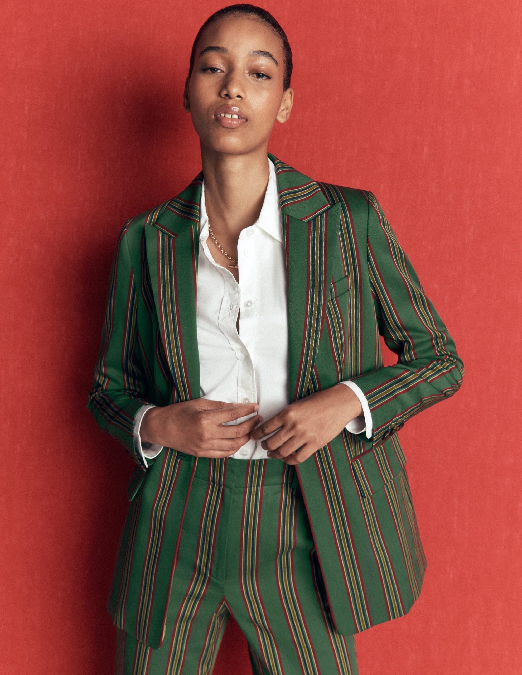 Woodbridge Tailored Blazer-Green. Collegic Stripe