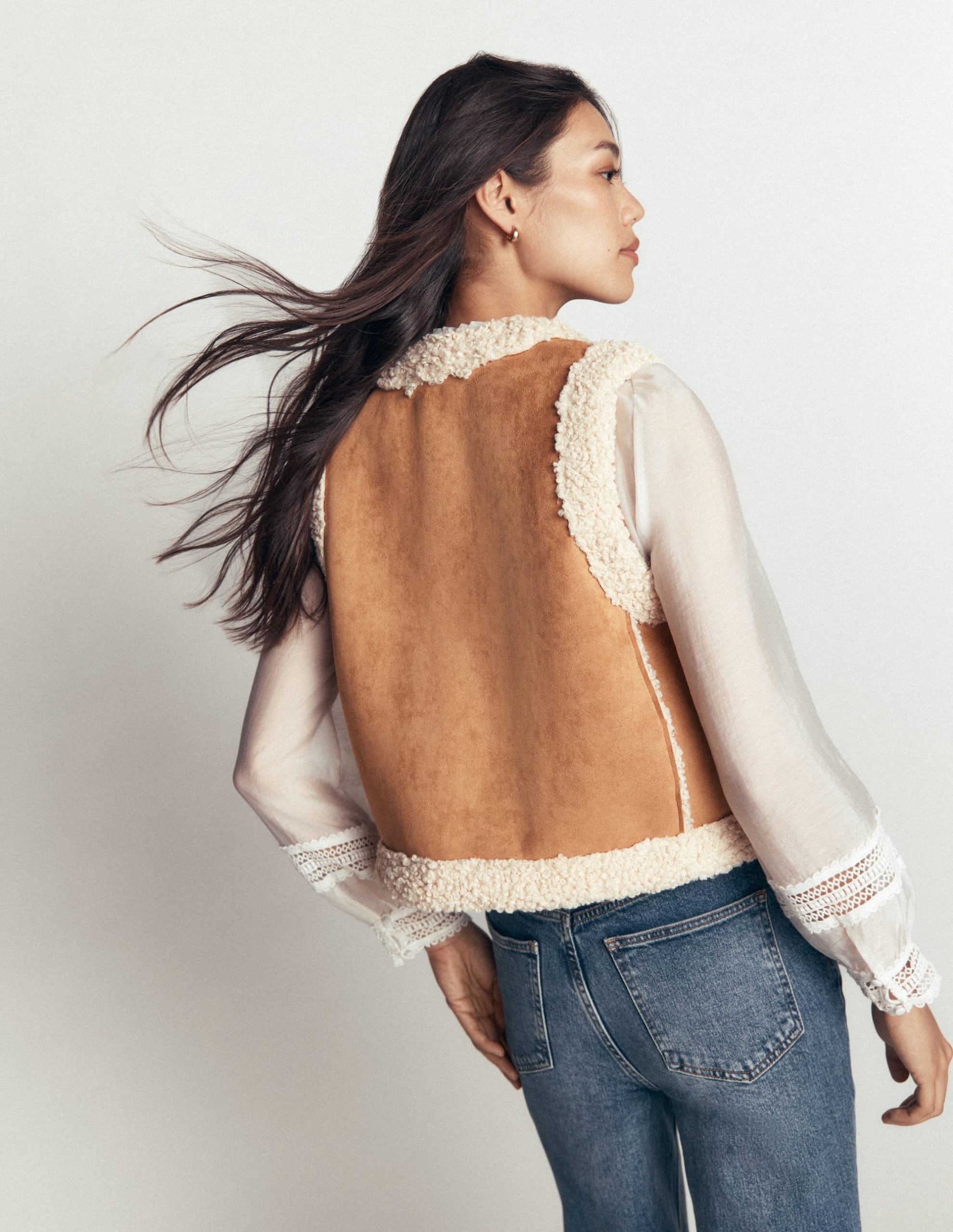 Borg Trim Cotton Vest-Sand - Image 4
