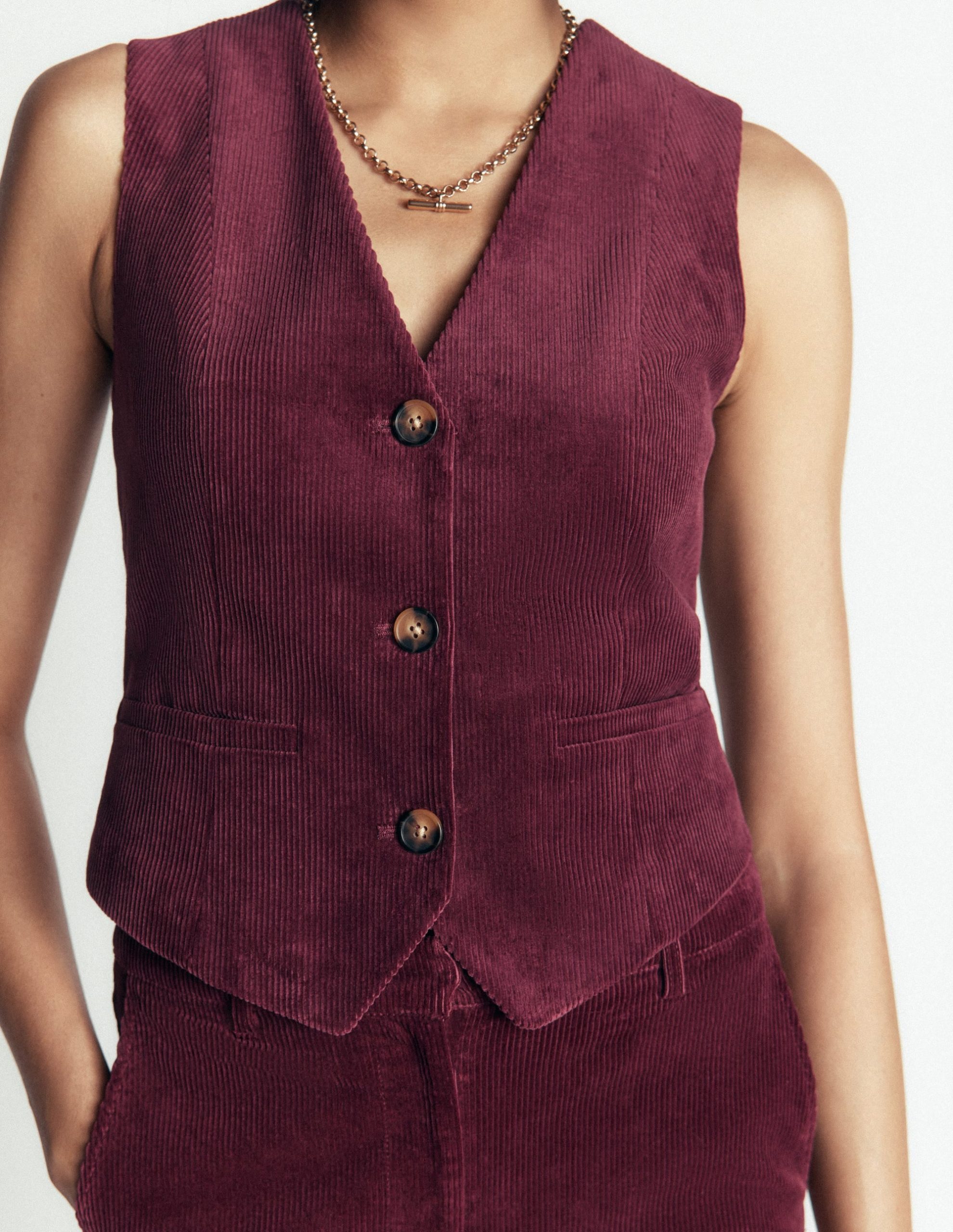 V-Neck Waistcoat-Dark Crimson - Image 2
