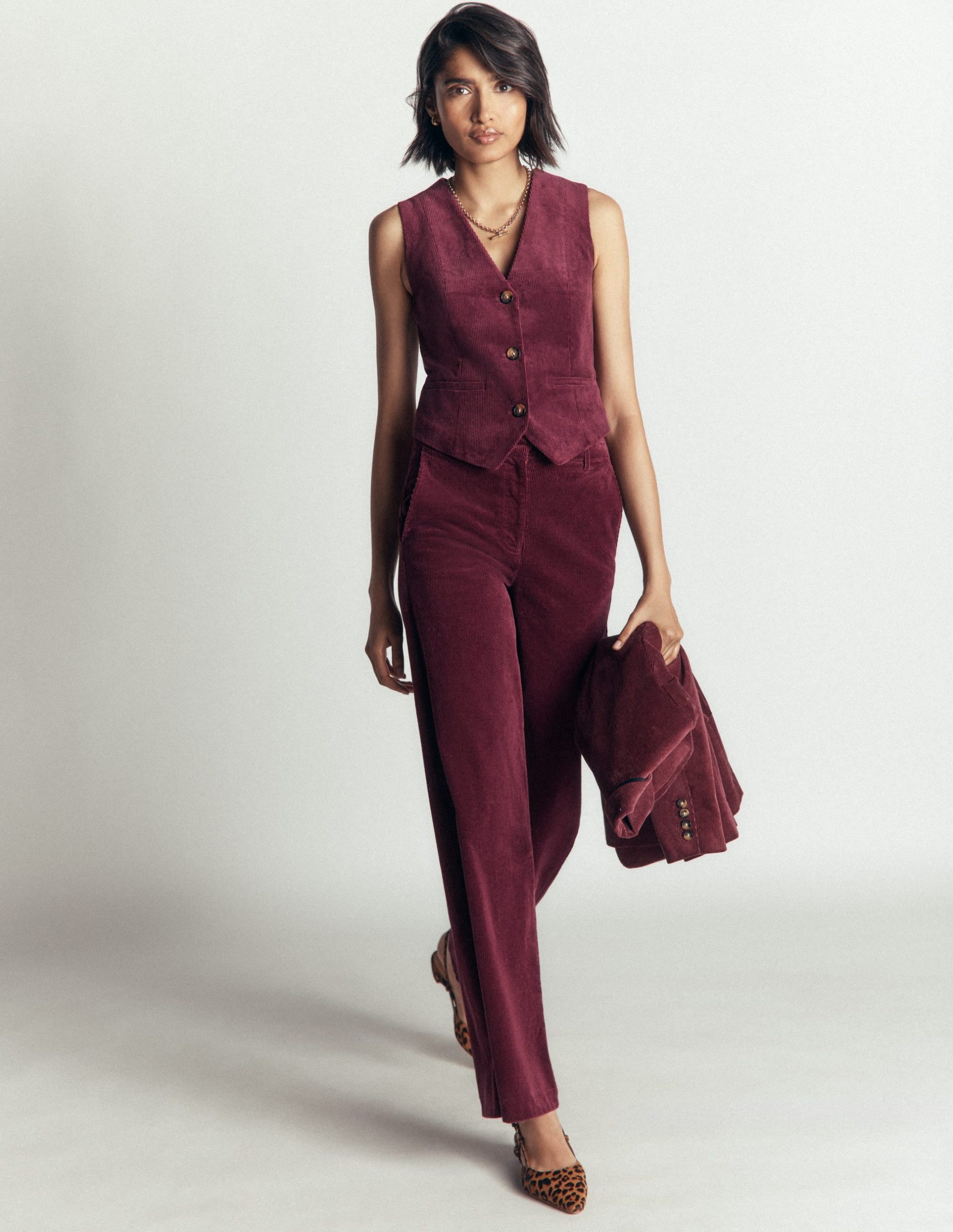 V-Neck Waistcoat-Dark Crimson - Image 4