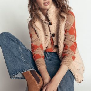 Funnel Neck Borg Gilet-Natural Borg
