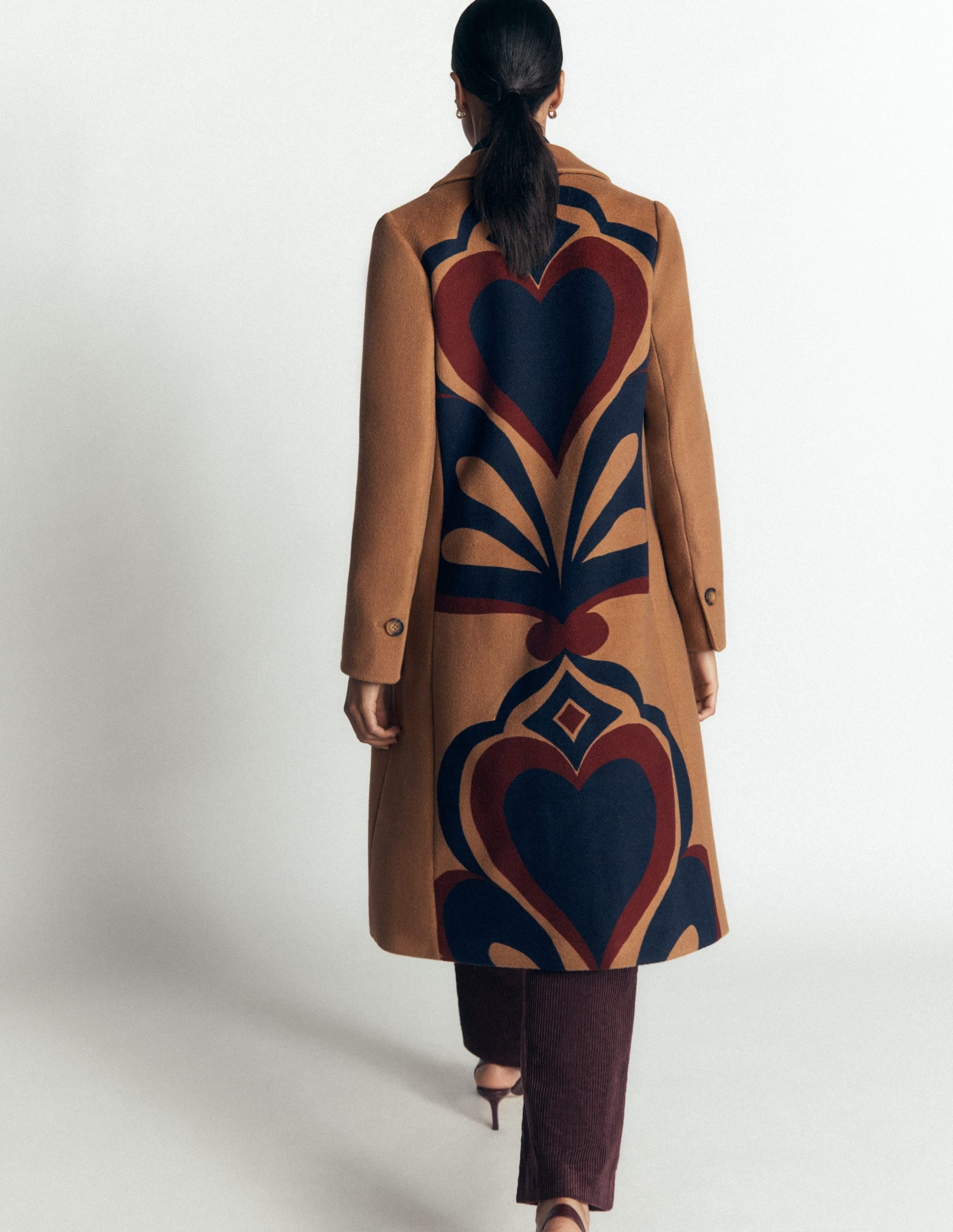 Aylesford Longline Coat-Camel Swooping Hearts