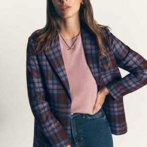 Woodbridge Wool Blend Blazer-Brown. Blue and Pink Check