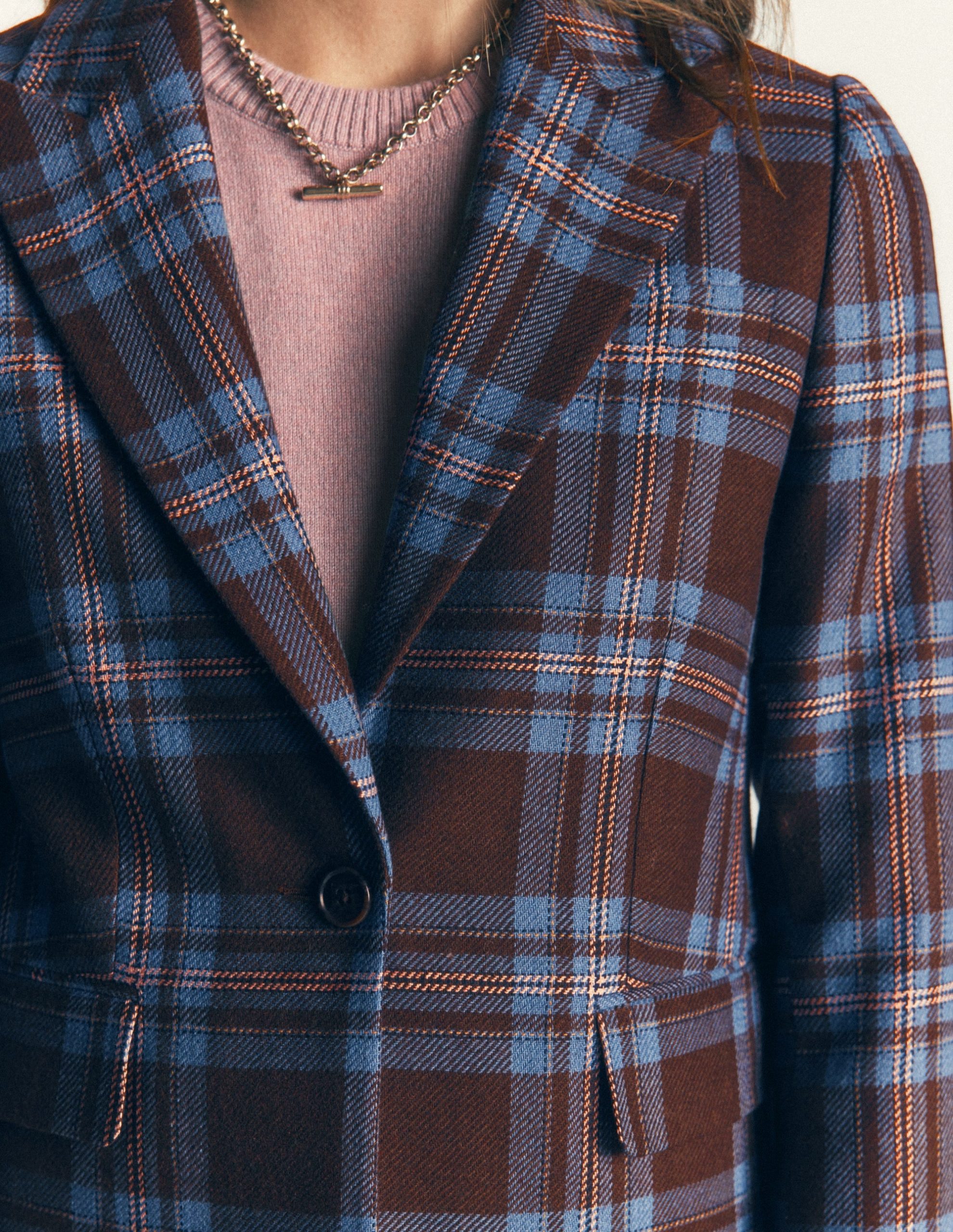 Woodbridge Wool Blend Blazer-Brown. Blue and Pink Check - Image 2