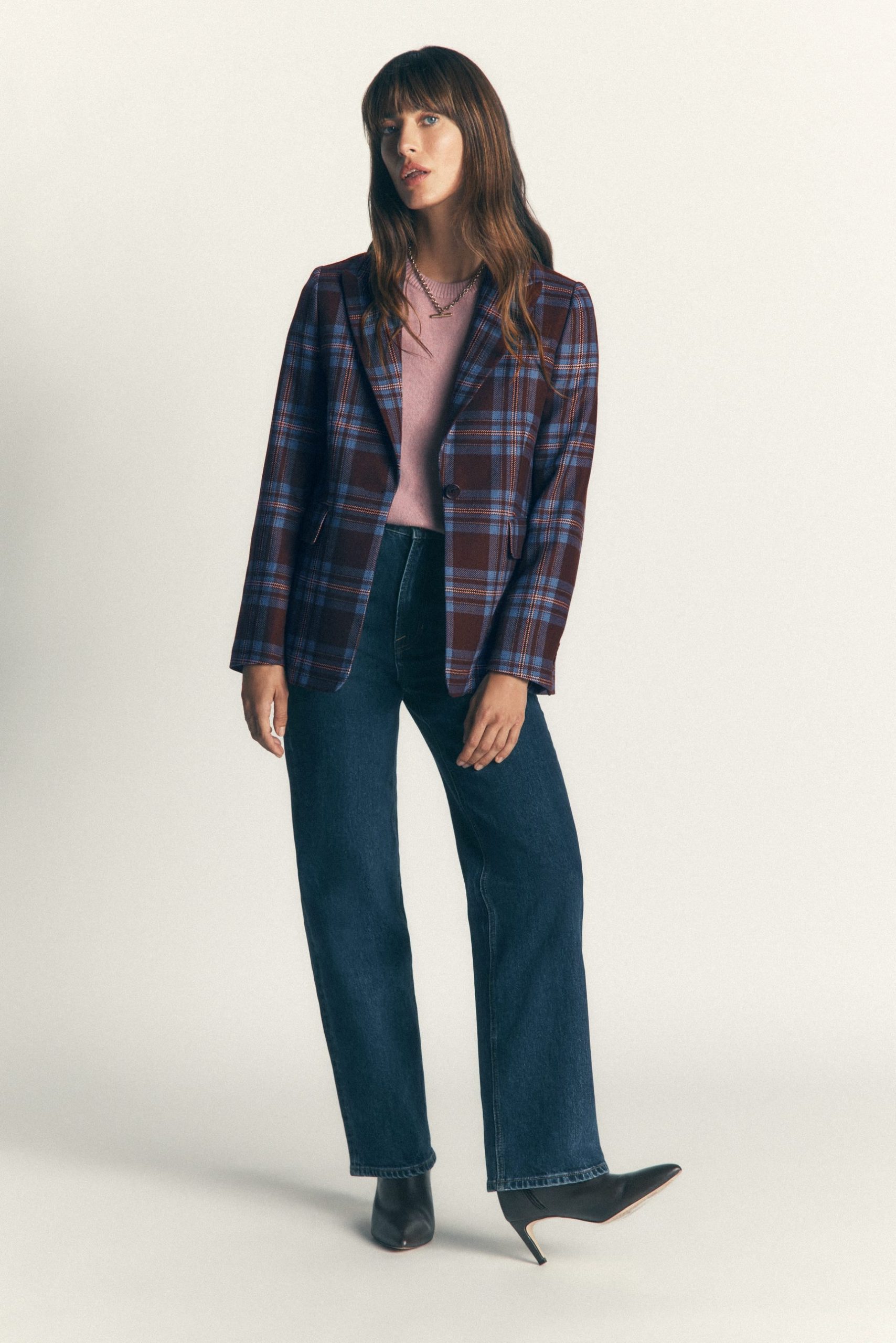 Woodbridge Wool Blend Blazer-Brown. Blue and Pink Check - Image 4