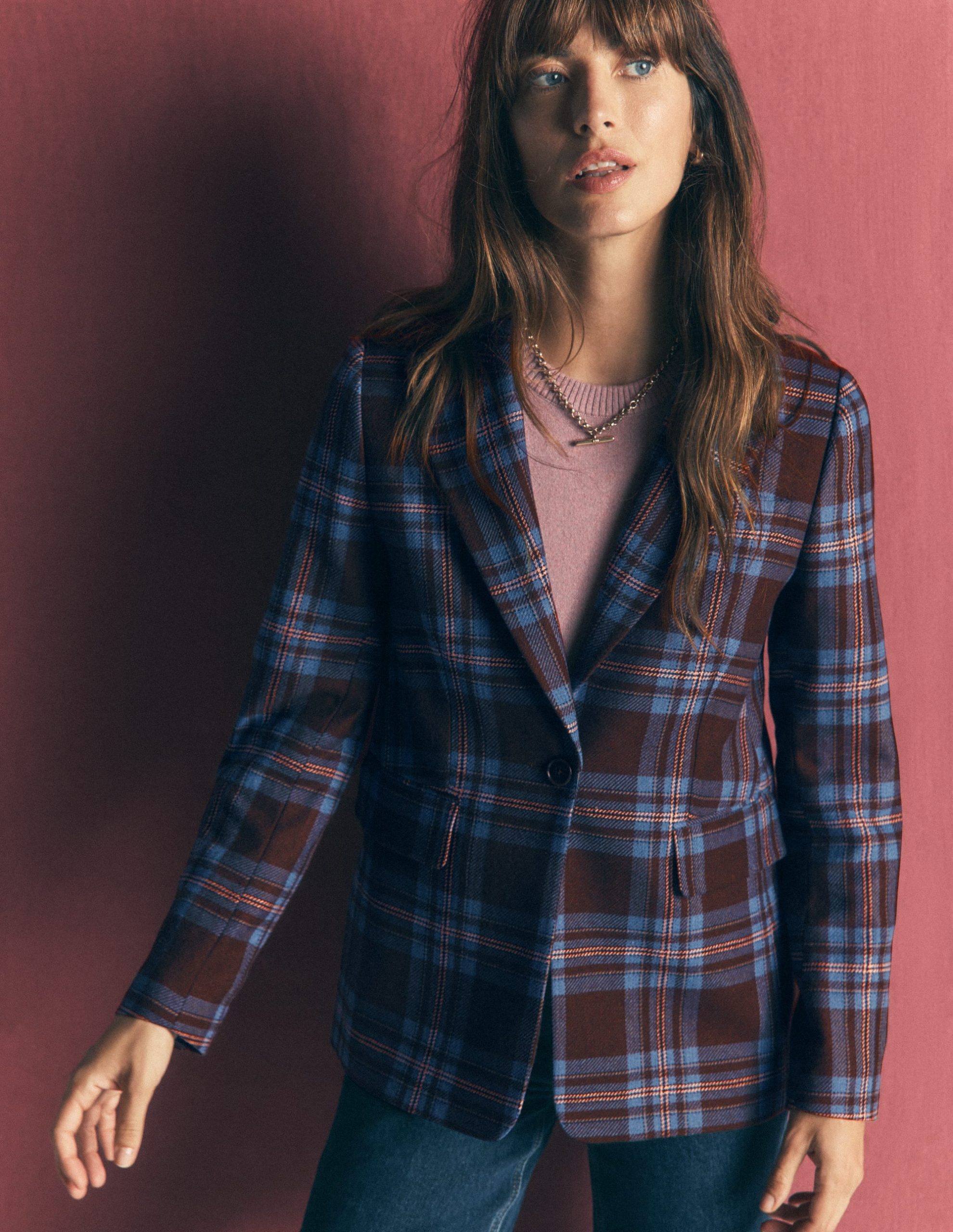 Woodbridge Wool Blend Blazer-Brown. Blue and Pink Check - Image 5