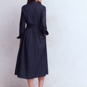 Alexa Cotton Midi Shirt Dress-Navy